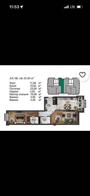 арча бэшик квартира: 2 комнаты, 85 м², Элитка, Готовая ПСО (под самоотделку) — 2