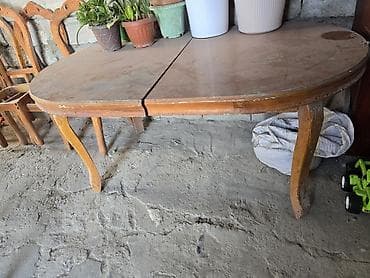 small table: Раздвижной овальный стол и комплект резных стульев под реставрацию — 1