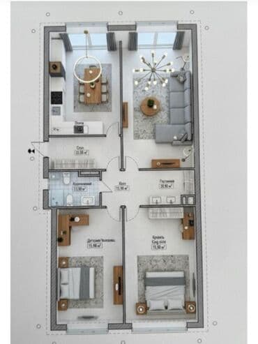 3 комнатная квартира в аренду: 3 комнаты, 139 м², Элитка, 3 этаж, ПСО (под самоотделку) — 1