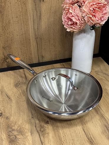 Кухонные принадлежности: Вок-казан Granhel Mido Series 5.9 л с крышкой - Материал: нержавеющая — 1