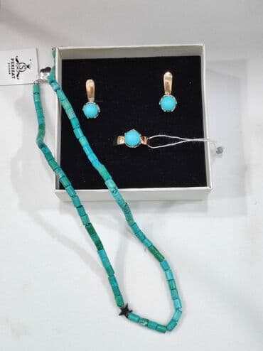 украшение шампанского для свадьбы: Серебряный Комплект+ Бусы Бирюза Серебро с напылением золото Размеры — 10