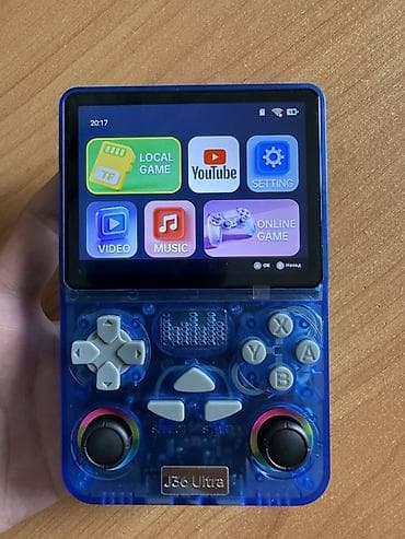 Техника и электроника: Портативная игровая консоль J36 Ultra (синий прозрачный корпус) - — 3