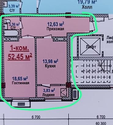 пригородный жениш: 1 комната, 53 м², Элитка, 7 этаж, Готовая ПСО (под самоотделку) — 2