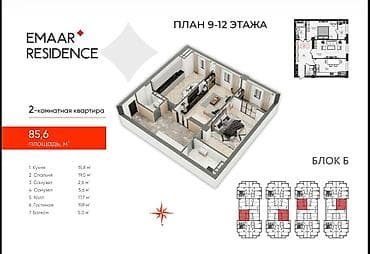 Недвижимость: 2 комнаты, 85 м², Рабочий Городок Элитка, 12 этаж, ПСО (под самоотделку) — 5