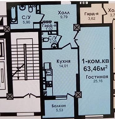 1 комната, 64 м², Элитка, 15 этаж, ПСО (под самоотделку) at lalafo.kg 1 комната, 64 м², Элитка, 15 этаж, ПСО (под самоотделку)