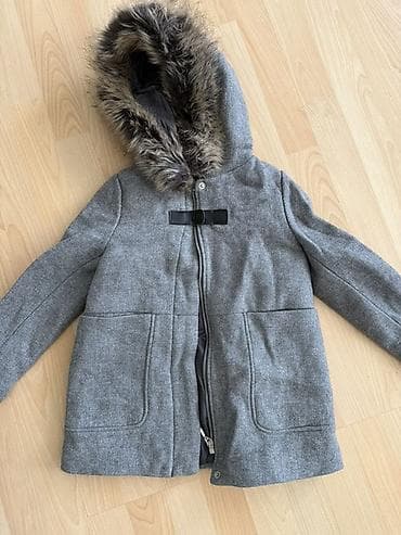 ZARA. Серая теплая парка с капюшоном из ткани MANTECO (Италия) — 1