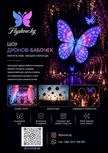 Шоу дронов-бабочек Flyshow.kg Магия в небе. Эмоции навсегда. Один