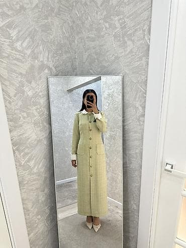 Повседневное платье, Осень-весна, Длинная модель, Твид, Прямое, XS