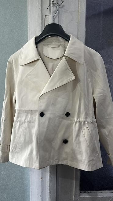 плащ: Короткий тренч/плащ женский, цвет молочный (айвори). - Двубортная — 1