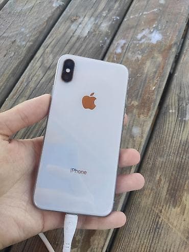 IPhone X, Б/у, 256 ГБ, Серебристый, Кабель, 100 %