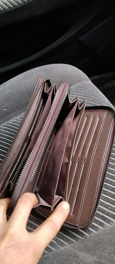 открытый: Мужской клатч/портмоне на молнии - Материал: коричневая кожа с — 1