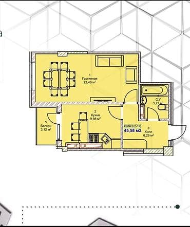 1 bedroom: 1 комната, 45 м², Элитка, 11 этаж, Готовая ПСО (под самоотделку) — 5