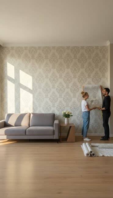 приданное: Рулоны обоев с классическим узором "дамаск" в светлых тонах идеально — 1