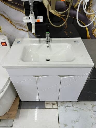 шкафы для ванны: Тумба для ванны, С раковиной, цвет - Белый — 5