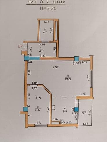 твин хаус: 2 комнаты, 66 м², Элитка, 7 этаж, Готовая ПСО (под самоотделку) — 9
