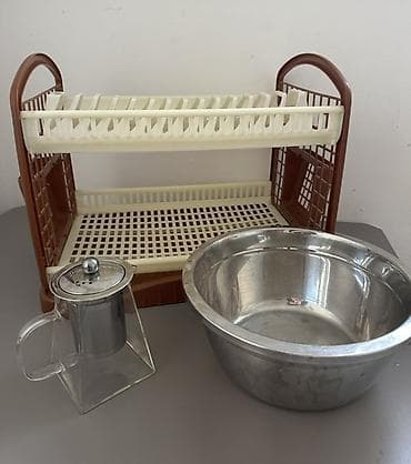 Идиш-аяк: Комплект для кухни: - Двухъярусная сушилка для посуды из пластика — 2