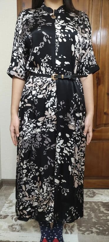 длинные платья с рукавами для полных: Вечернее платье, Классическое, Длинная модель, Шелк, С рукавами, M — 1