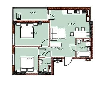 Квартиры: 3 комнаты, 70 м², Джал мкр (в т.ч. Верхний, Нижний, Средний) Элитка, 12 этаж, ПСО (под самоотделку) — 4