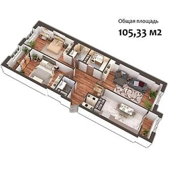 3 комнаты, 105 м², Элитка, 13 этаж, ПСО (под самоотделку) — 1