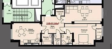 Квартиры: 2 комнаты, 91 м², Элитка, 11 этаж, Готовая ПСО (под самоотделку) — 3