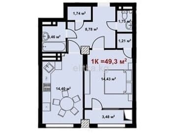 продаю квартиру кок жар: 1 комната, 49 м², Элитка, 10 этаж, ПСО (под самоотделку) — 2