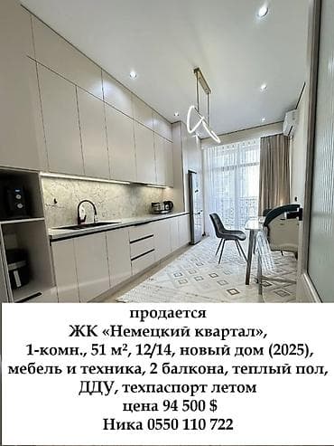 1 комната, 51 м², Элитка, 12 этаж, Дизайнерский ремонт