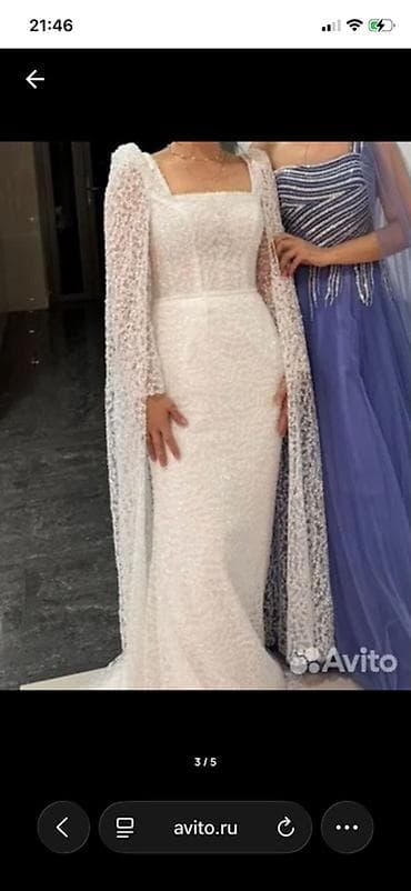 юбка русалка: Свадебное платье рыбий хвост с накидкой-плащом - Цвет: молочно‑белый — 4