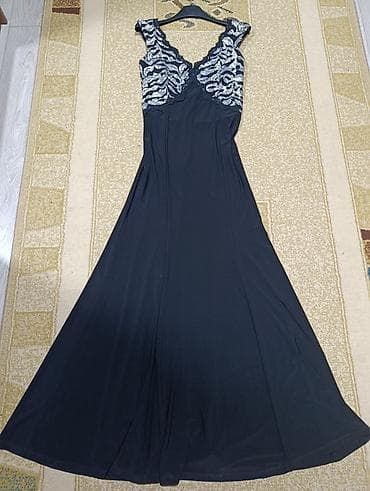 Вечернее платье, А-силуэт, Длинная модель, Трикотаж, Без рукавов, С пайетками, M