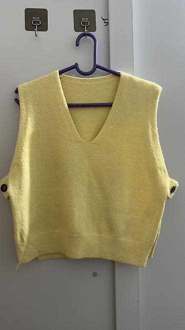 мужской свитер: Женский вязаный жилет без рукавов - Цвет: пастельно-жёлтый (лимонный) — 3