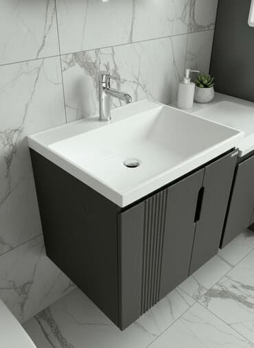 столешницы в ванную на заказ: Ванна үчүн раковина, Чарчы формасы, Материалы: Жасалма таш, Өлчөмү: 60 x 45 см — 1