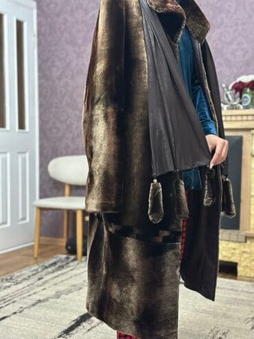 Атайын кийим: Длинная женская шуба из натурального меха (визуально — норка/мутона) в — 2