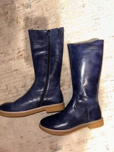 Киреге берилүүчү кийимдер: Сапоги подростковые кожа, весна/осень, синего цвета, подойдут на — 1