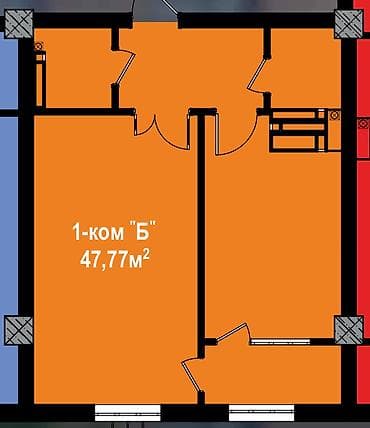 Квартиры: 1 комната, 48 м², Пишпек Элитка, 9 этаж, ПСО (под самоотделку) — 6