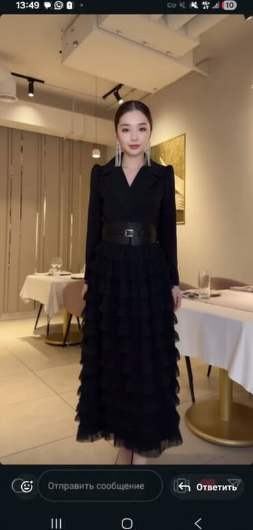 черное нарядное платье: Вечернее платье, Пышное, Длинная модель, С рукавами, M — 2