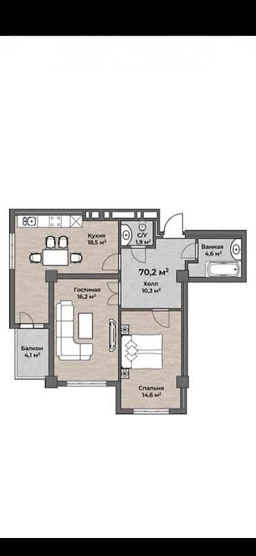 2 комнаты, 69 м², Элитка, 11 этаж, Готовая ПСО (под самоотделку)
