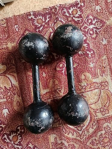 гантели продаю: Пара классических чугунных гантелей с шарообразными блинами и литой — 1