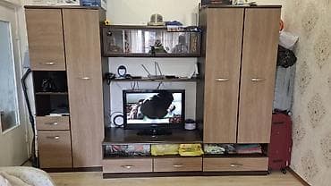 шкафы с антресолями: Стенка-шкаф, Тип стенки-шкафа: Модульная, Для зала, Б/у, Особенности: С отделением под телевизор — 1