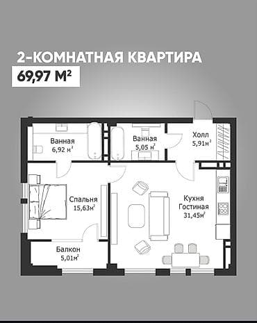 Продажа квартир: 2 комнаты, 69 м², Элитка, 8 этаж — 3