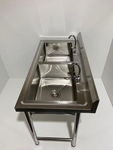 мойка нержавейка: Кухонная мойка, Накладной способ установки, Квадратная форма, Размер: 120 x 60 см — 7