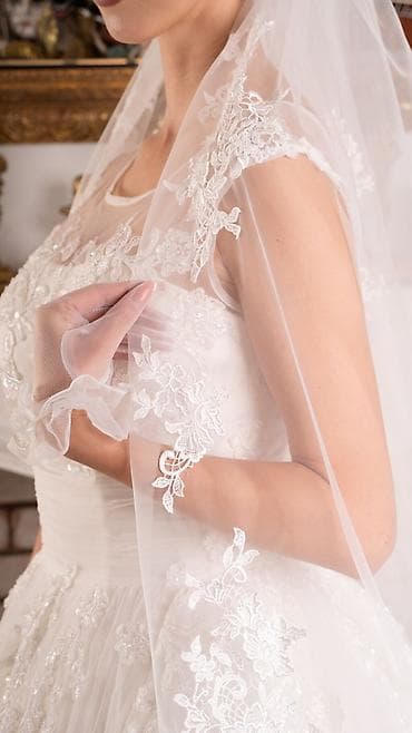 на свадьбу: Свадебное платье, С фатой, Фатин, Пышное, Кружево, Новый — 10