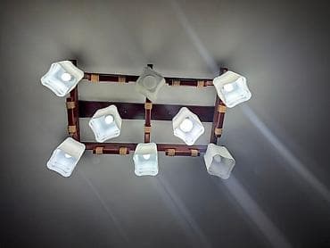 Окна и комплектующие: Потолочный светильник с деревянным каркасом и семью квадратными — 1