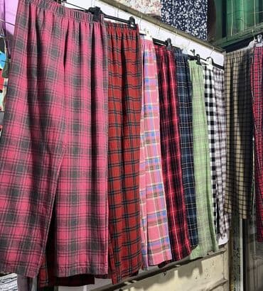 штан койнак: Домашние брюки/пижамные штаны в клетку - Модель: прямые свободные — 1