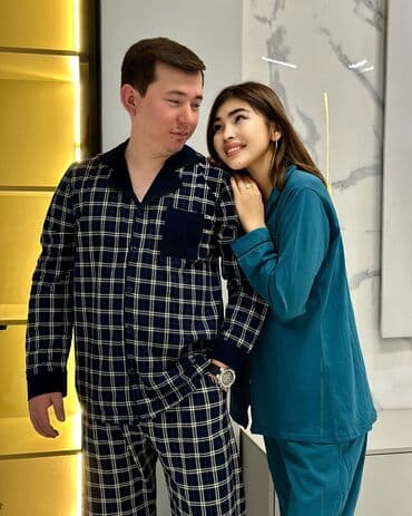 белая ночная сорочка: Пижама, Хлопок, В клетку, XS, S, M — 3