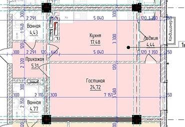 43: 1 комната, 56 м², ул. Ахунбаева / Бакаева Элитка, 11 этаж, ПСО (под самоотделку) — 1