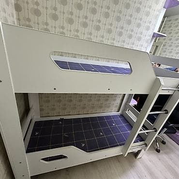 сейф кодовый: Двухъярусная детская кровать, Б/у, ЛДСП, цвет - Белый — 1