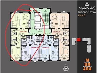 Недвижимость: 2 комнаты, 78 м², Элитка, 6 этаж, ПСО (под самоотделку) — 3
