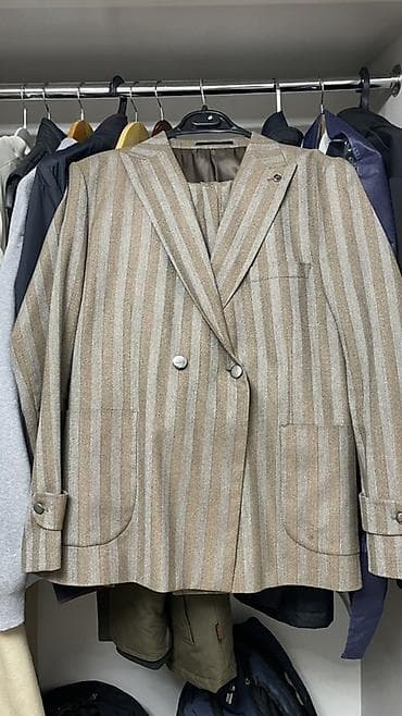 одежда сажда: Двубортный мужской пиджак в полоску. - Крой: двубортный, широкие — 1