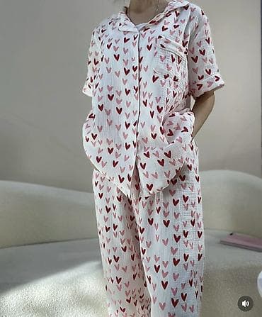 Женский домашний комплект из муслина с принтом сердечек. Состав и