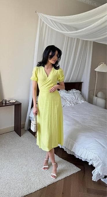 Личные вещи: Повседневное платье, Лето, Длинная модель, Лен, На запах, S — 1