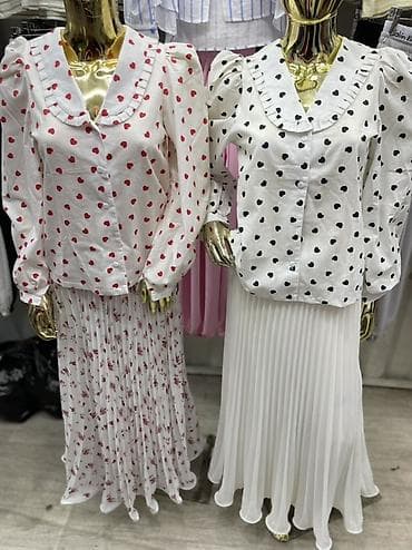 Блузки: Романтичная блузка с принтом «сердечки» - Белая основа с мелкими — 2